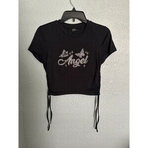 Black Rhinestone Angle Top